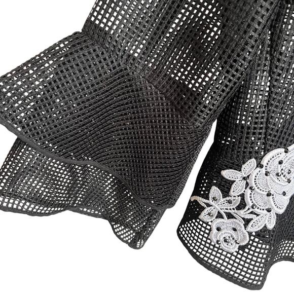 Maria Grazia Severi Black Perforated Lattice Mesh Embroidered Jacket It 48/US 12 - Picture 5 of 11